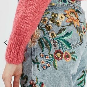 Topshop Embroidered Mom Jeans